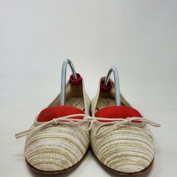 Anniel Scarpine Striped Ballet Flat Cream Gold 9 - Picture 3 of 11